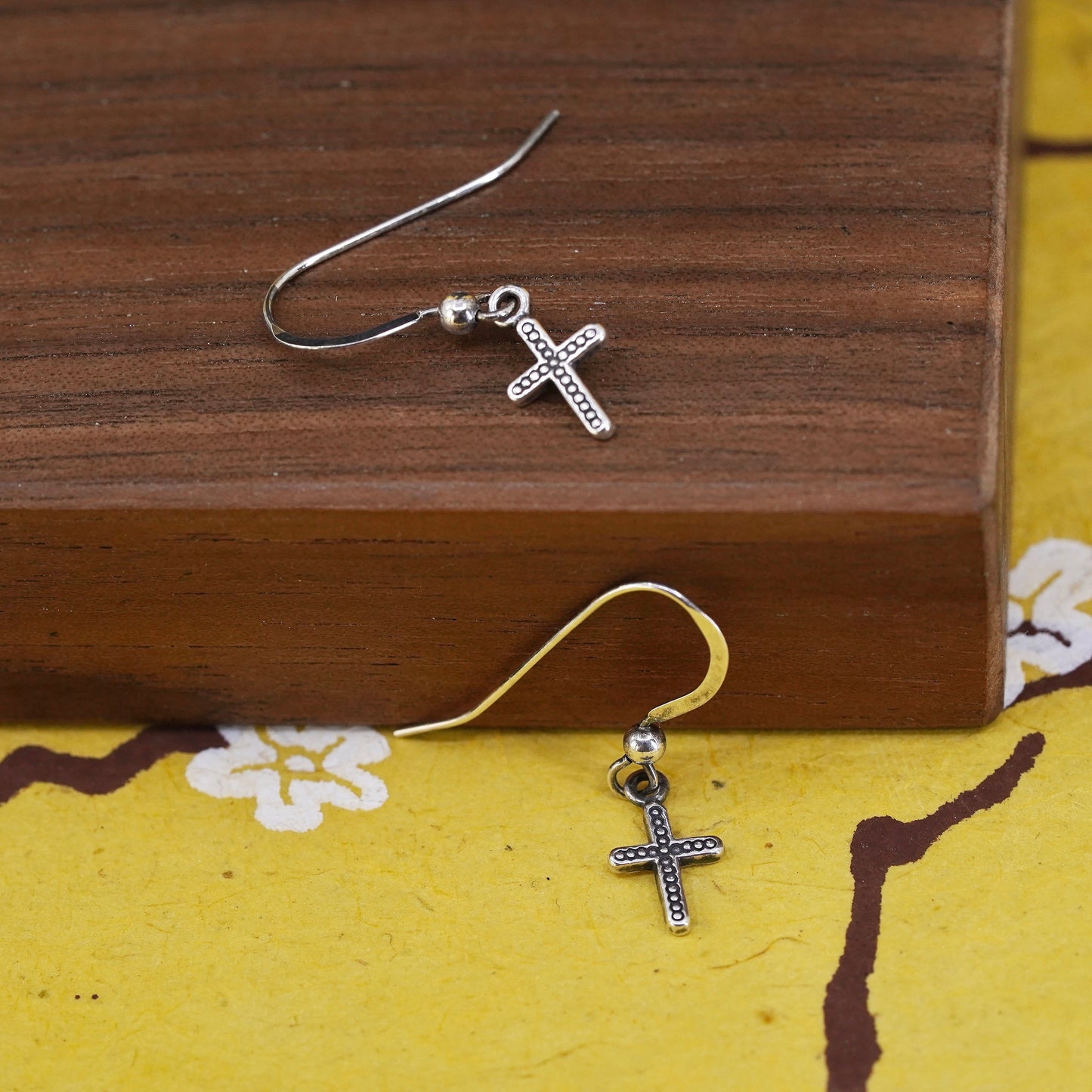 Vintage Sterling silver handmade earrings, 925 tiny cross stamped ster