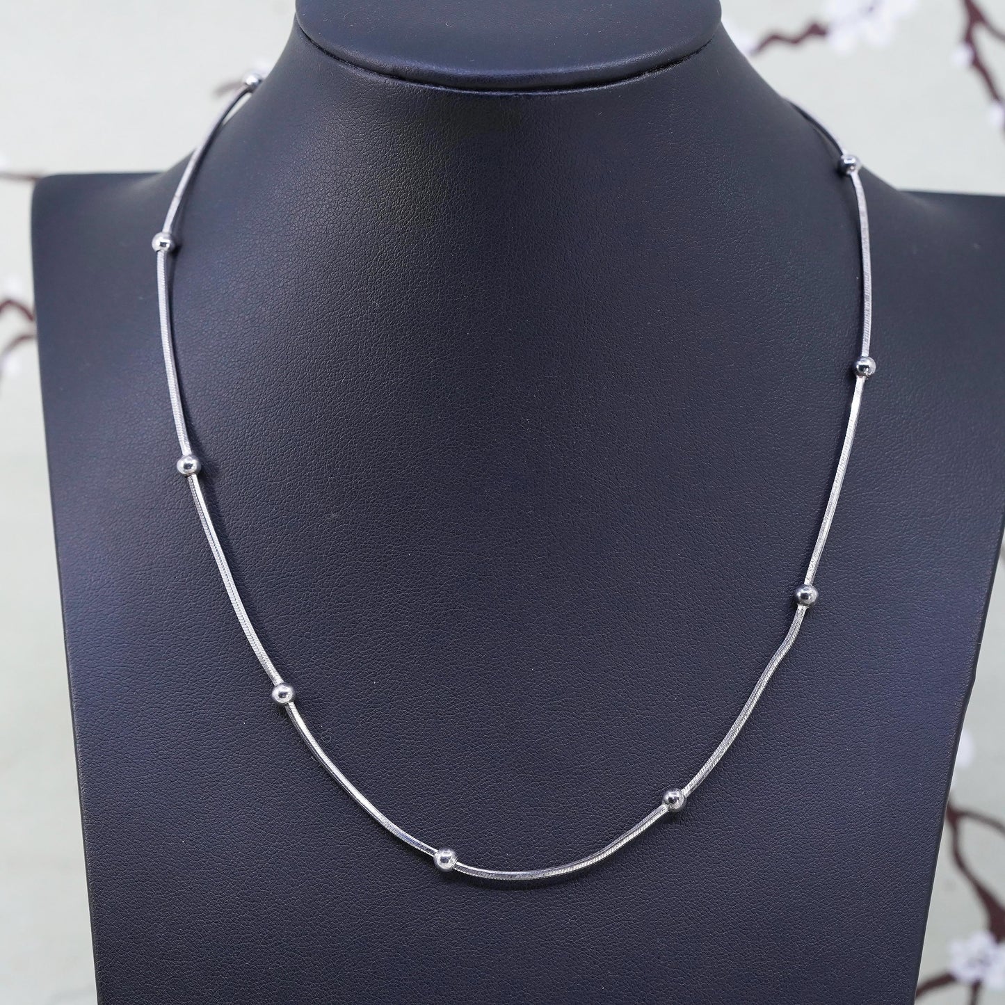 18”,, Sterling silver necklace, Italy 925 square snake chain with bead pendant