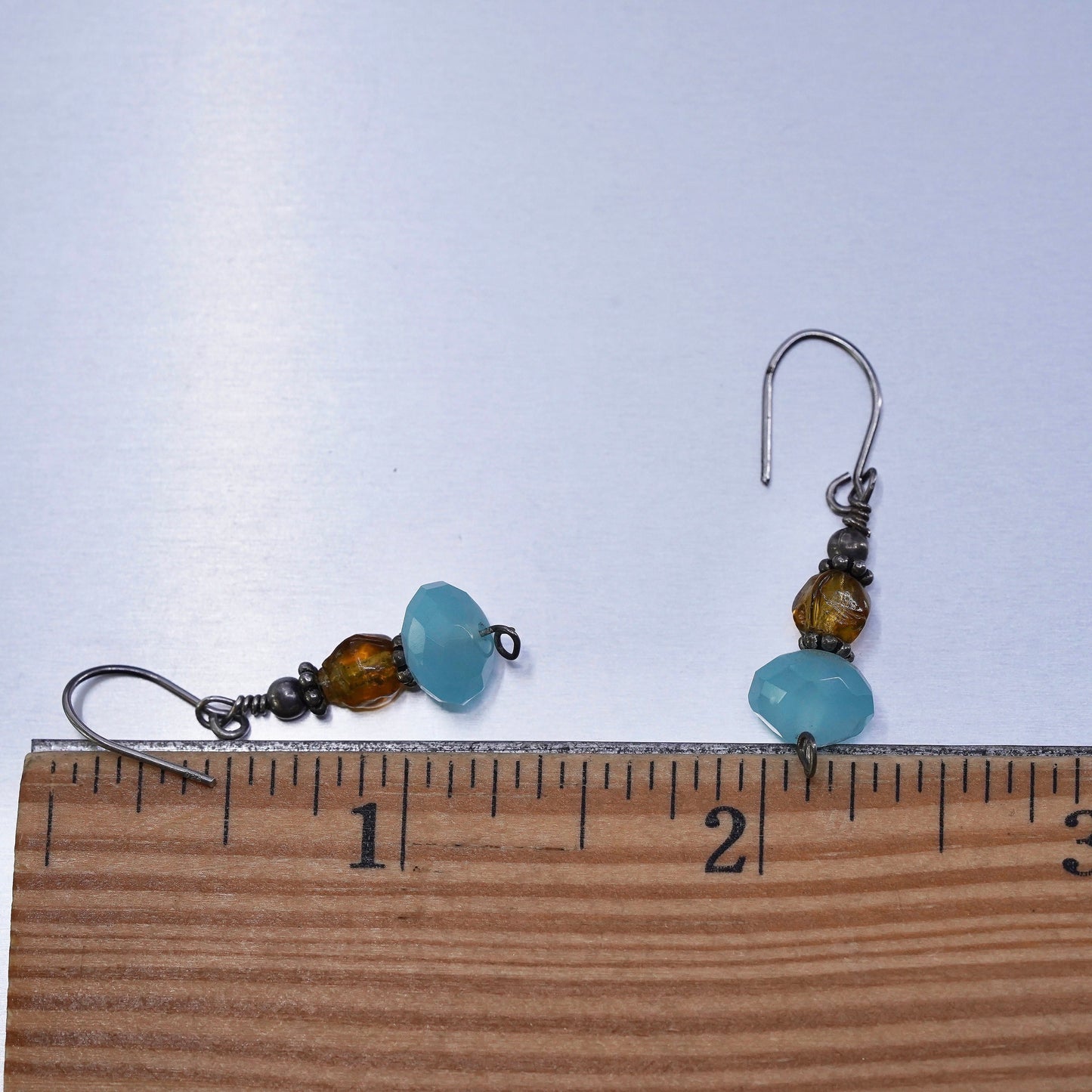 Vintage Sterling 925 silver handmade earrings with citrine chalcedony beads