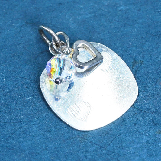 Vintage sterling silver handmade pendant, 925 blank tag charm with heart