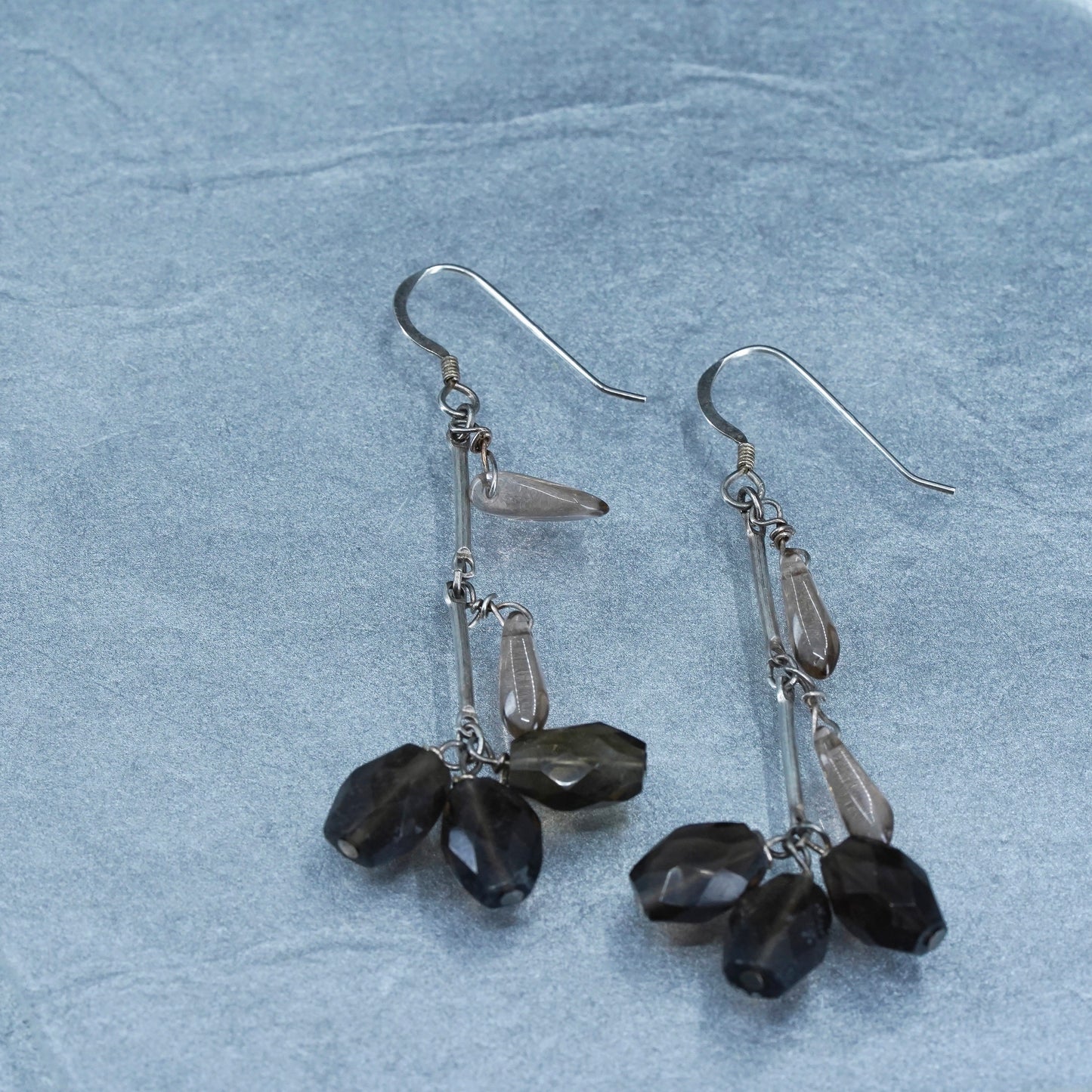 Vintage Sterling 925 silver handmade earrings with smoky quartz