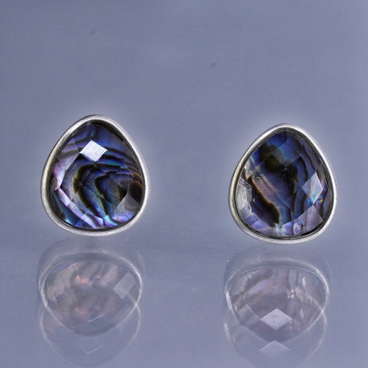 Judith Jack Sterling 925 silver handmade earrings, teardrop studs with abalone