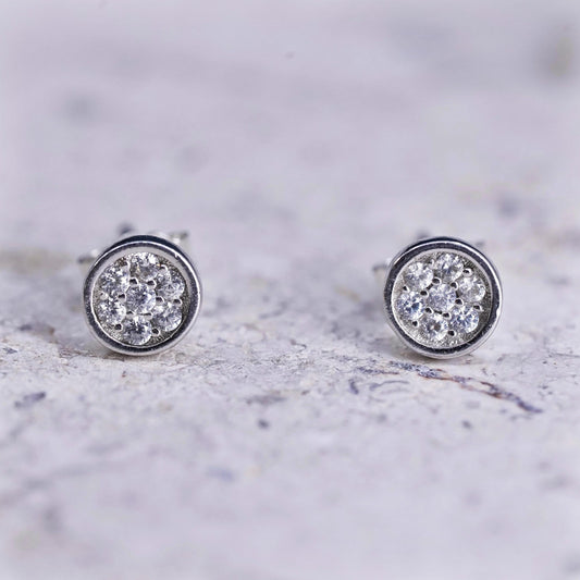 5mm, Vintage sterling silver handmade earrings, 925 studs with CZ