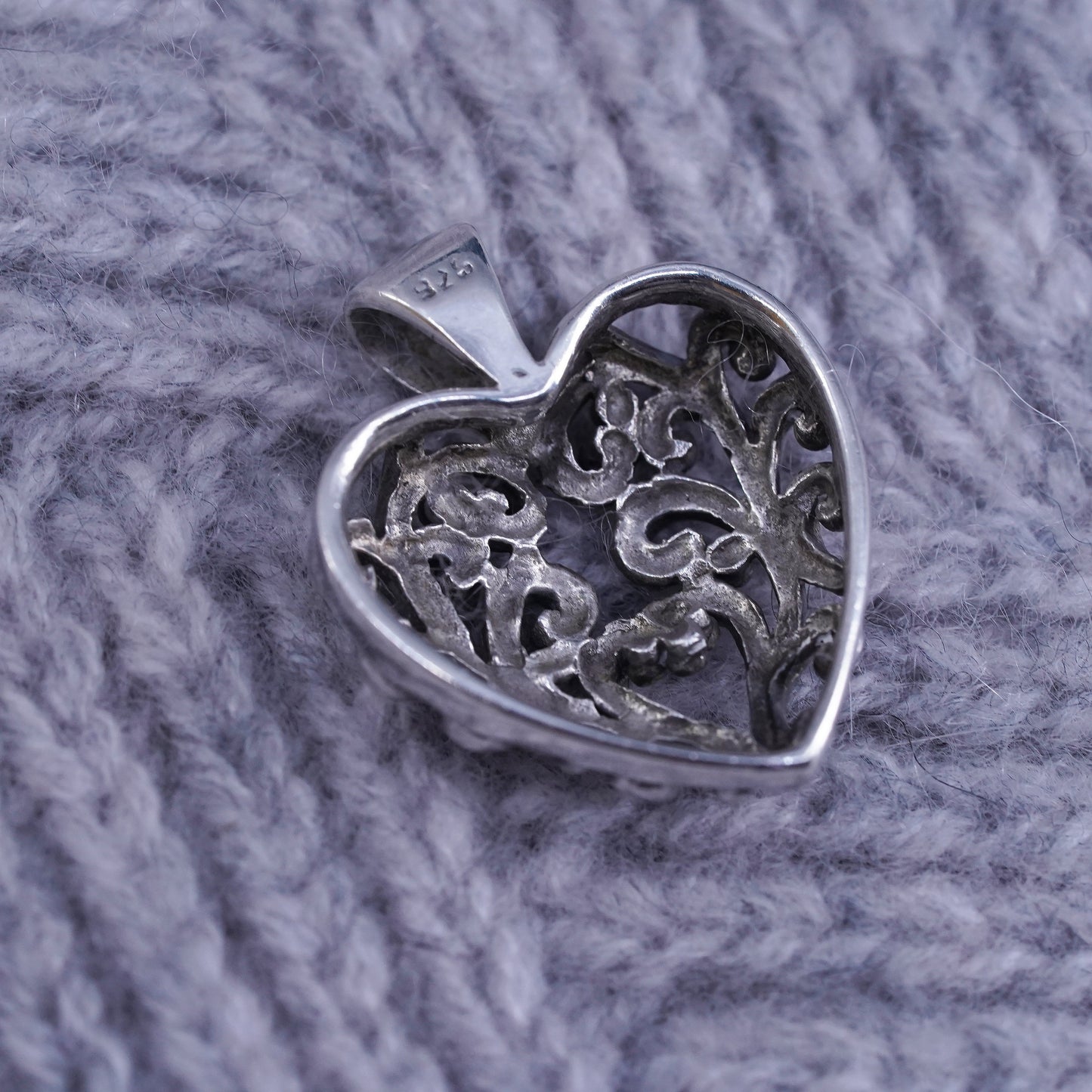 Vintage Sterling silver handmade pendant, 925 filigree heart