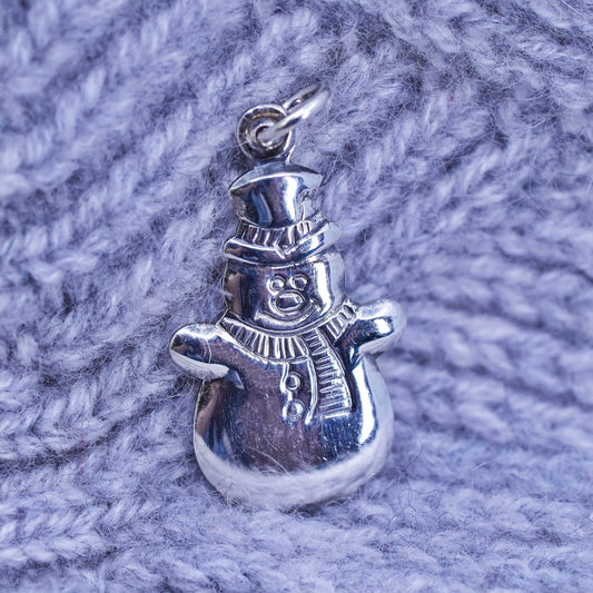 Vintage Christmas Sterling silver handmade pendant, 925 snowman charm