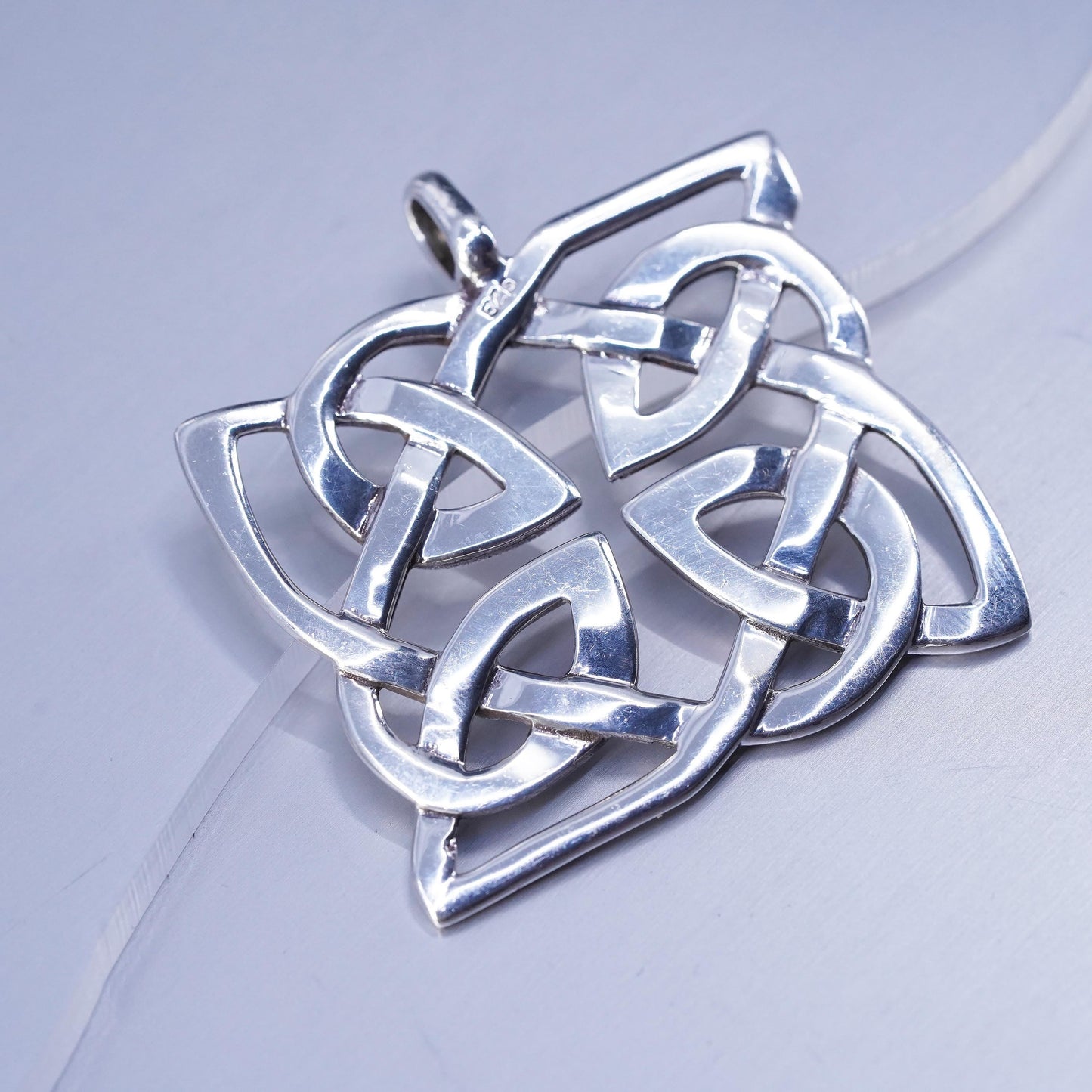 Vintage sterling 925 silver handmade Irish Celtic knot square pendant