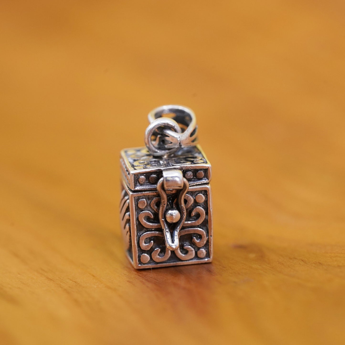 Vintage Sterling silver prayer box pendant, 925 handmade locket charm