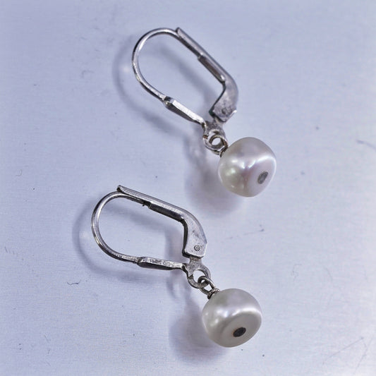 Vintage Sterling 925 silver earrings, dangle with pearl