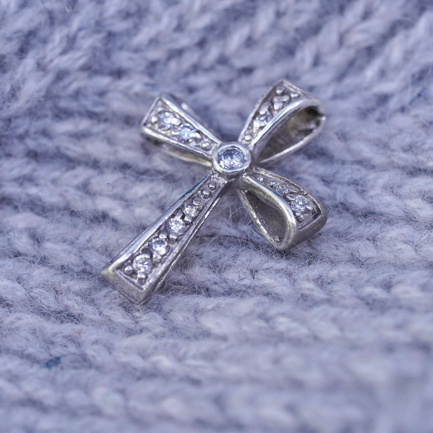 Vintage Sterling silver handmade pendant, 925 cross with cluster cz