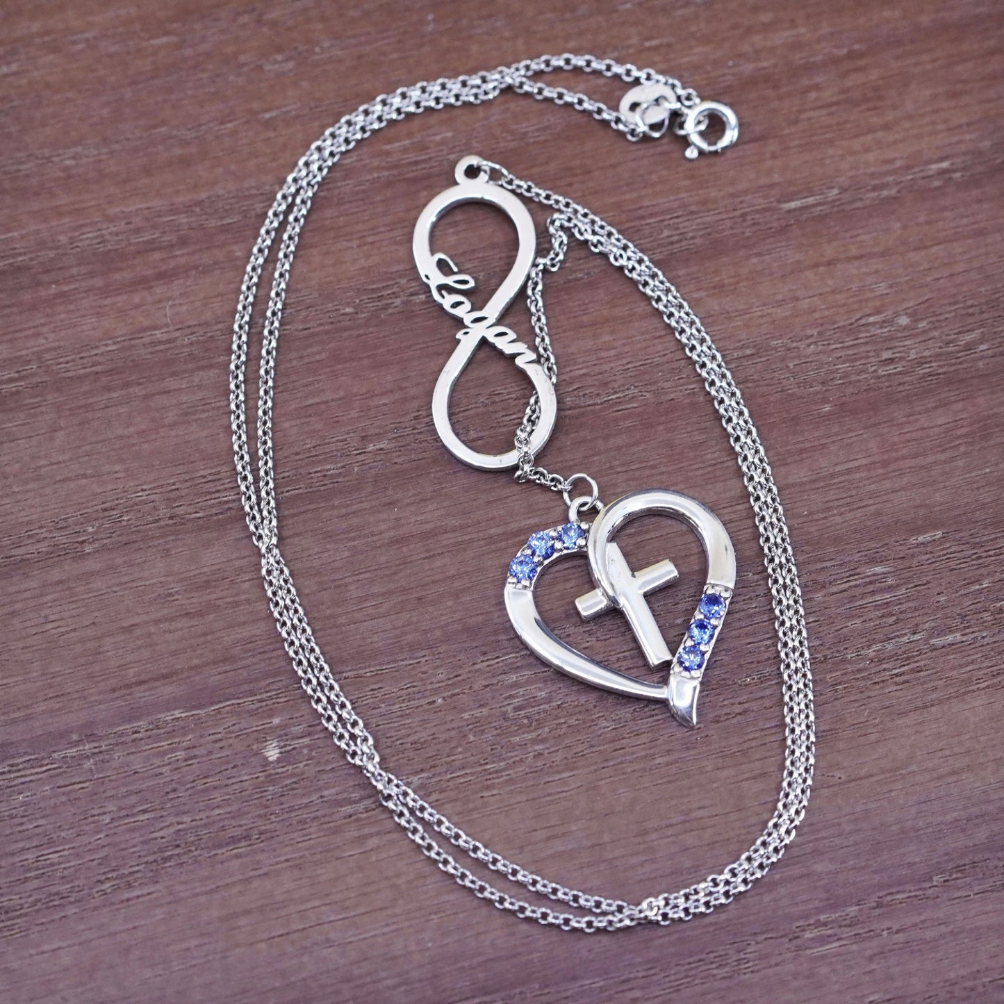 20”, Sterling silver necklace, 925 circle chain heart cross pendant name “lagan