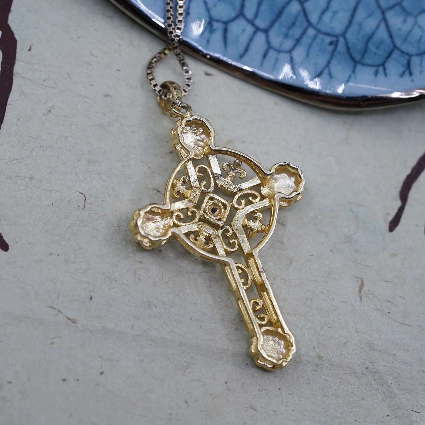 18”, vermeil yellow gold Sterling silver necklace, 925 cross pendant diamond