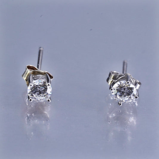 5mm Vintage Sterling 925 silver earrings, studs with round Cz inlay