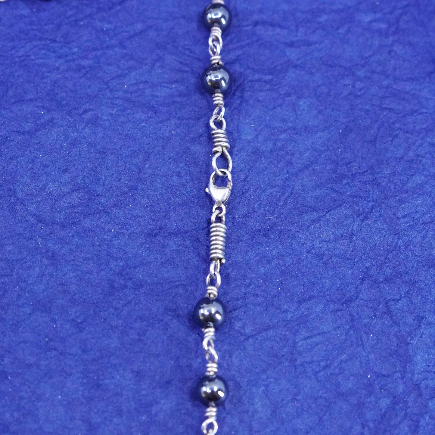 18”, Sterling silver handmade necklace, 925 wired chain with hematite beads