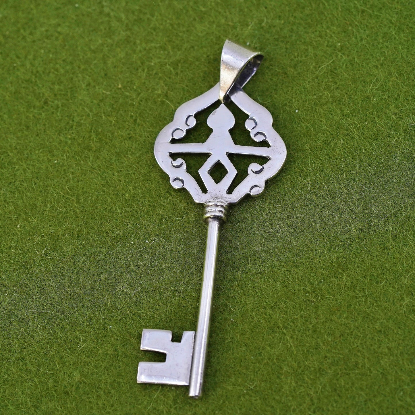 Vintage sterling silver handmade key pendant, 925 charm