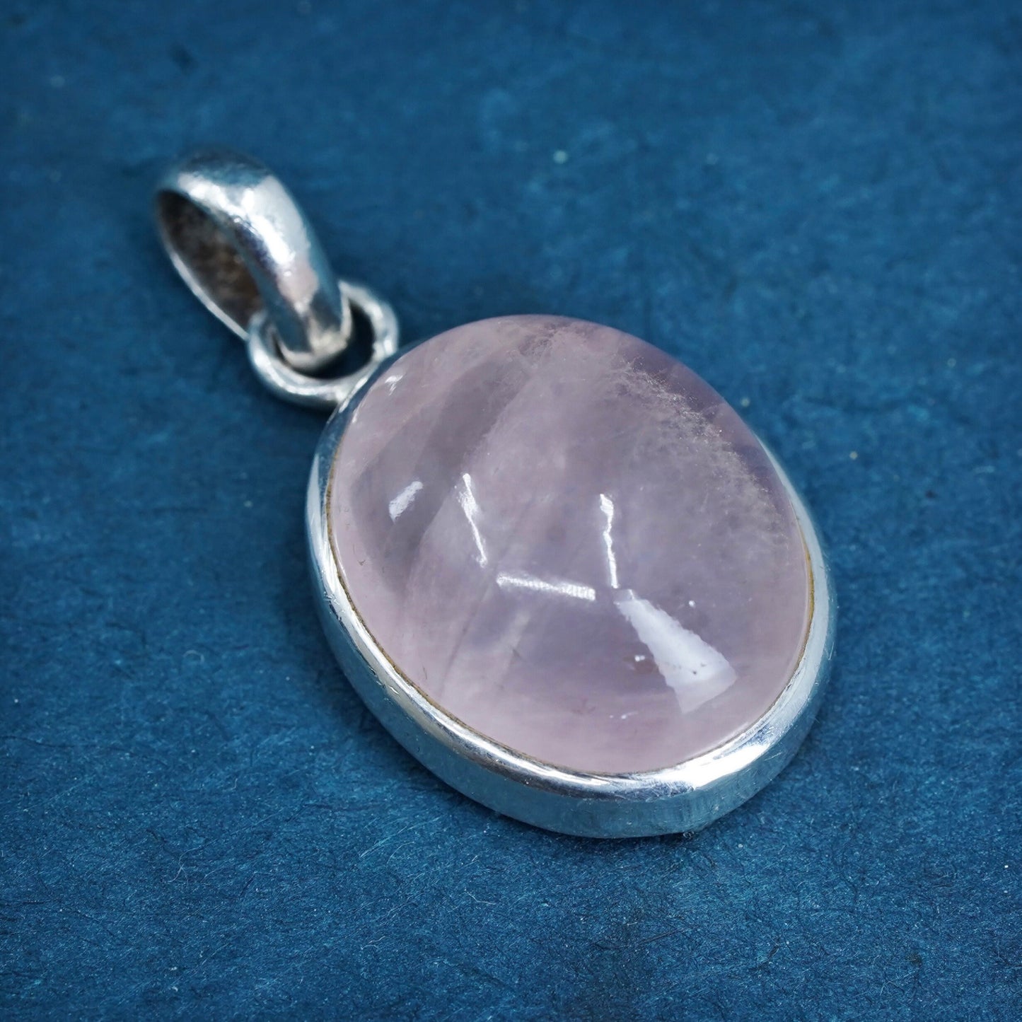 Vintage designer JS sterling silver 925 handmade pendant with rose pink Quartz