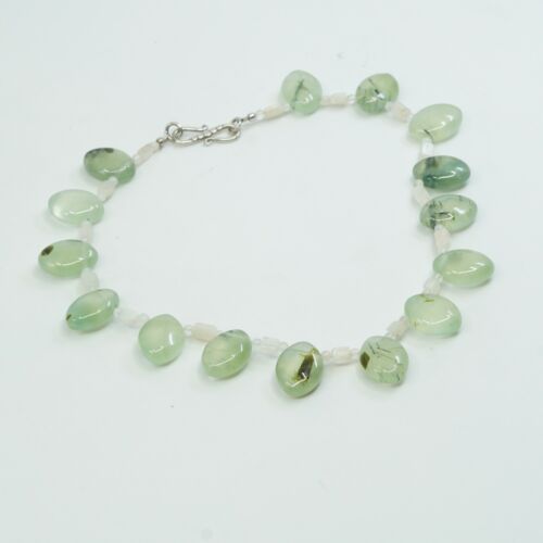 16”, designer Sterling Silver 925 necklace w/ nugget jade W/ Moonstone