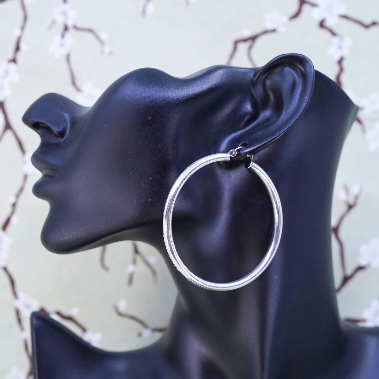 2.25”, VTG sterling silver loop earrings, fashion minimalist primitive hoops