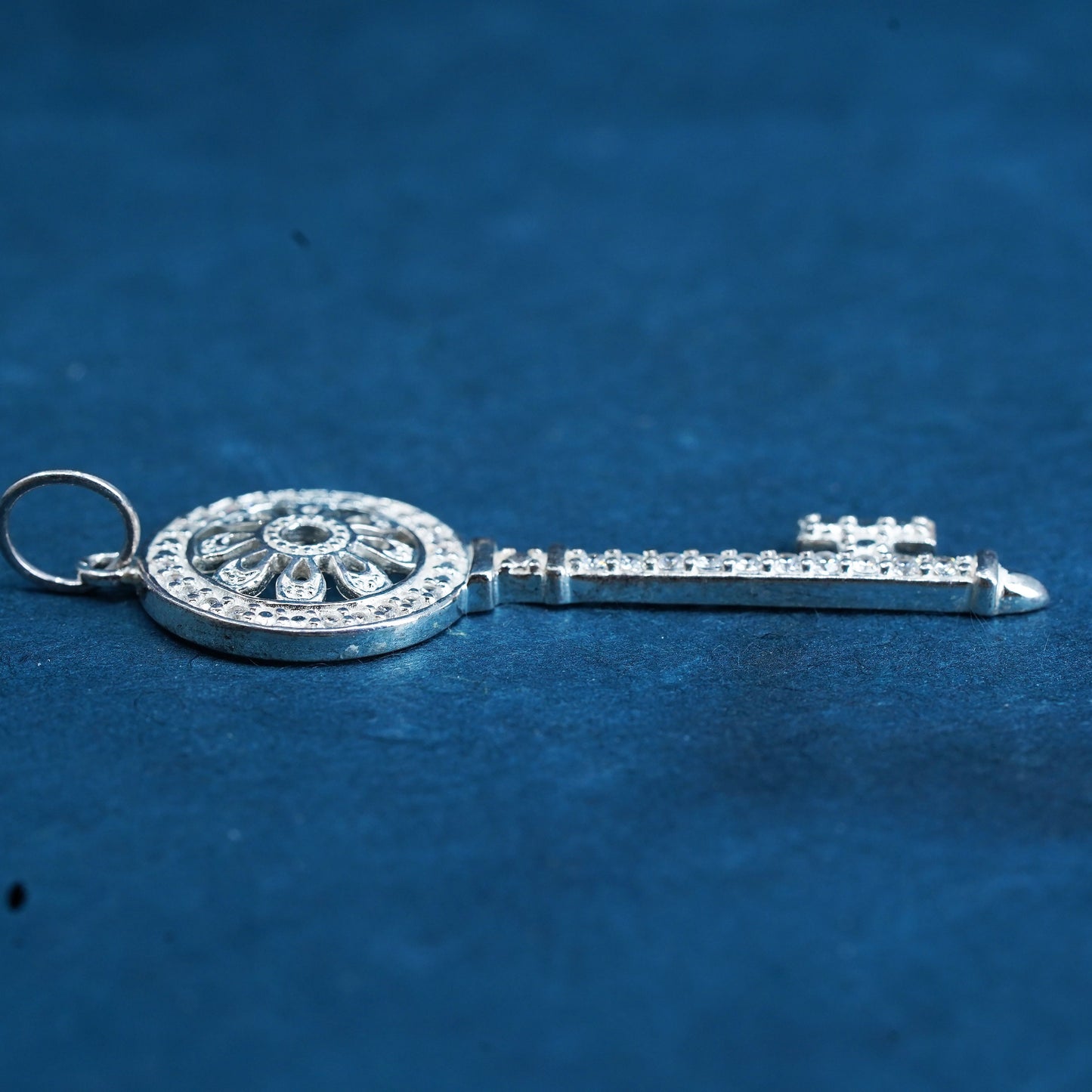 vintage Sterling silver handmade pendant, 925 key charm with cz