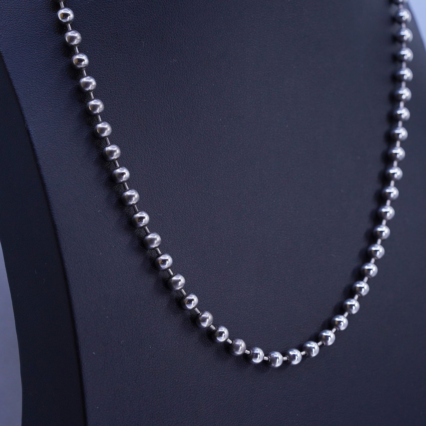 20” 5mm, vintage Sterling 925 silver handmade bead chain necklace