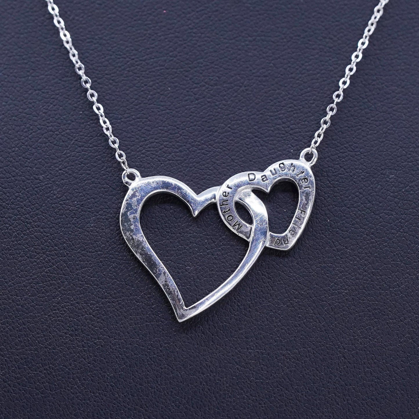 Vintage sterling silver handmade double heart pendant, 925 circle necklace