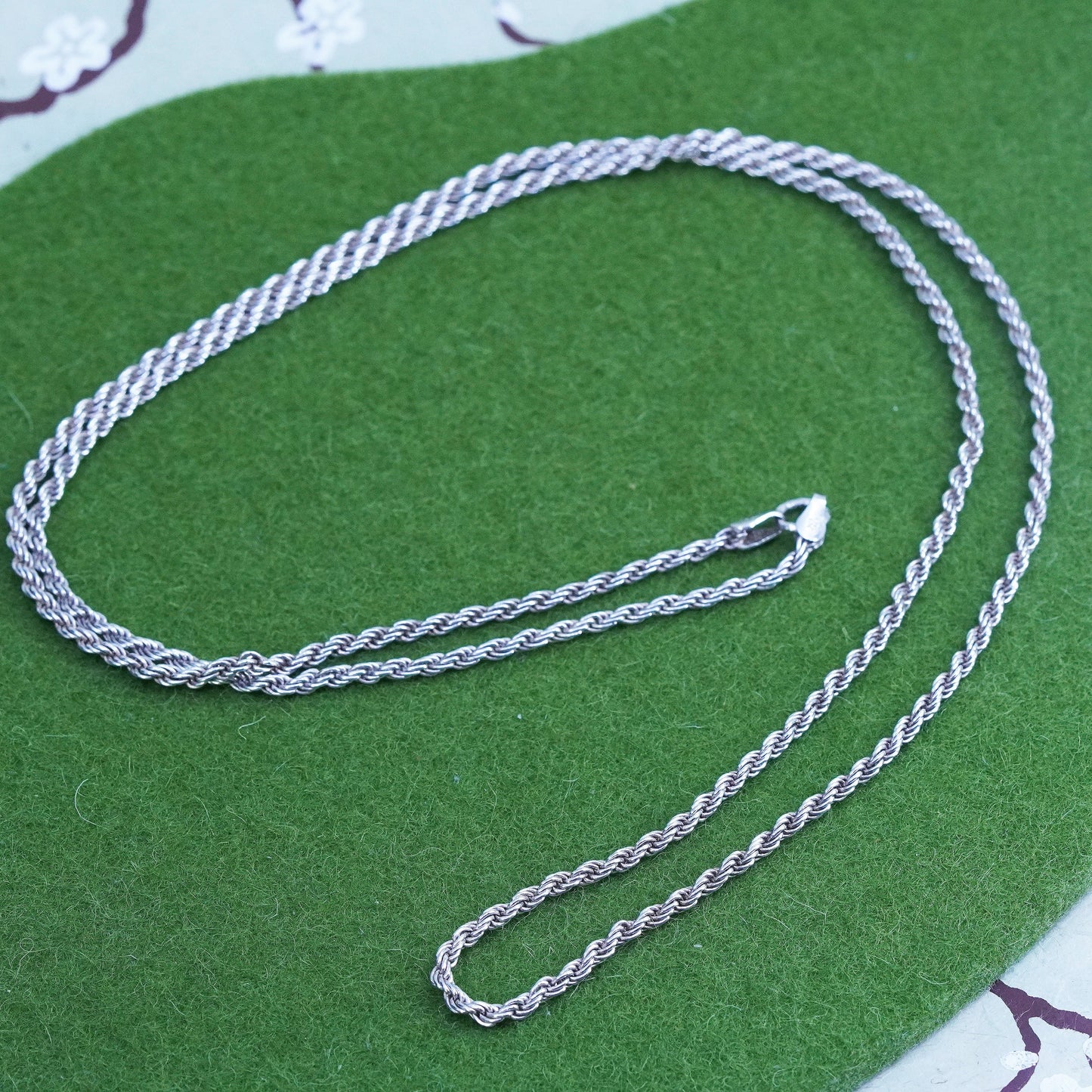 30", 2mm, vintage Italy Sterling silver necklace, 925 diamond cut rope chain