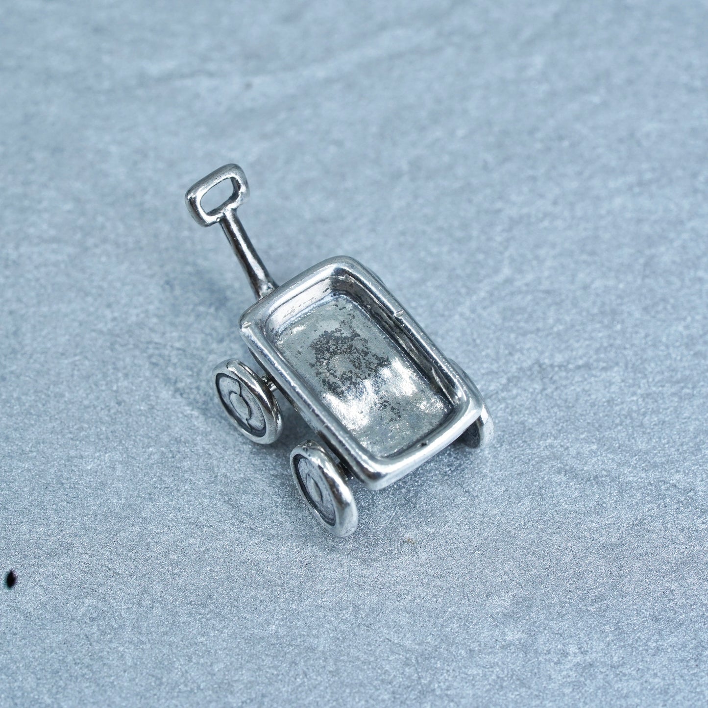 vintage Sterling silver handmade charms, 925 baby toy cart