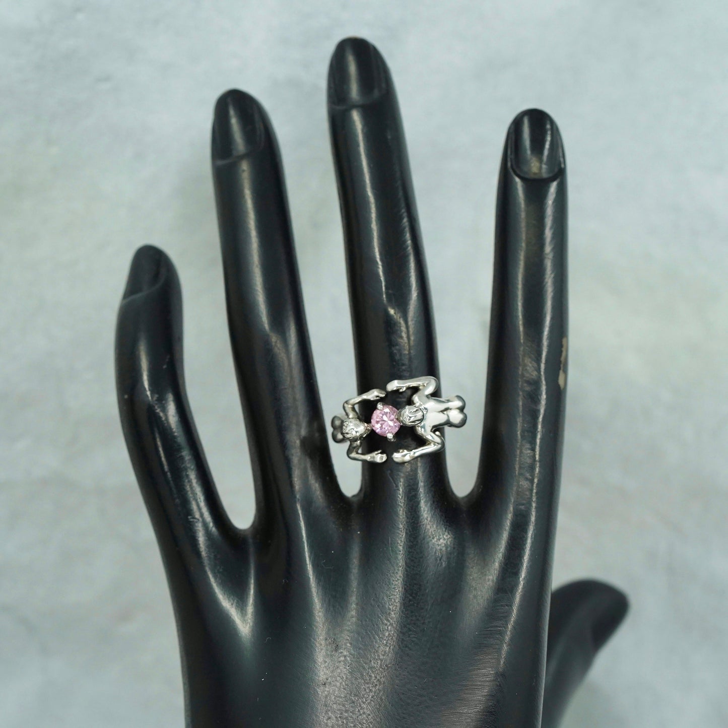 Size 6, Native American Sterling silver ring, 925 band lovers kiss pink cz