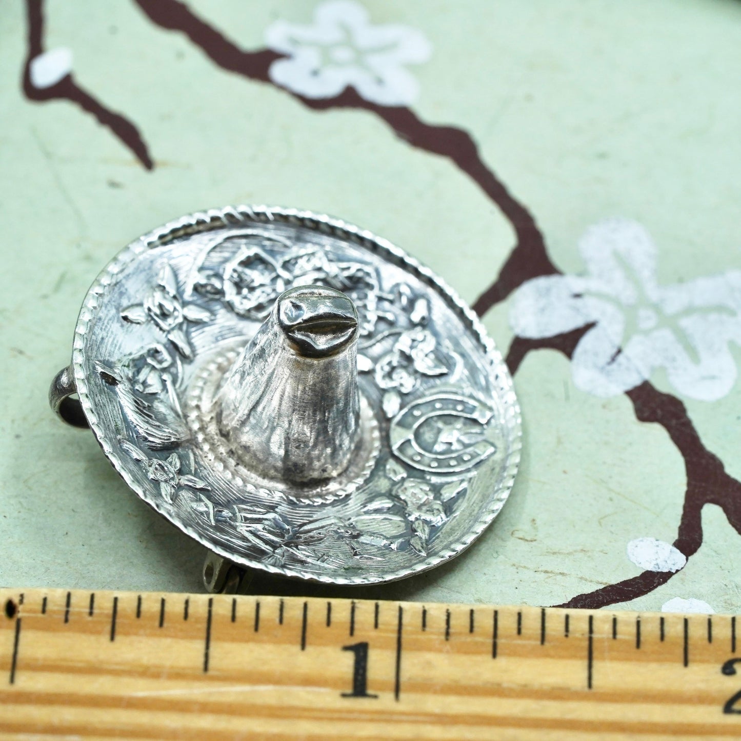 Mexican Hecho en sterling silver handmade pendant, 925 Sombrero Hat brooch