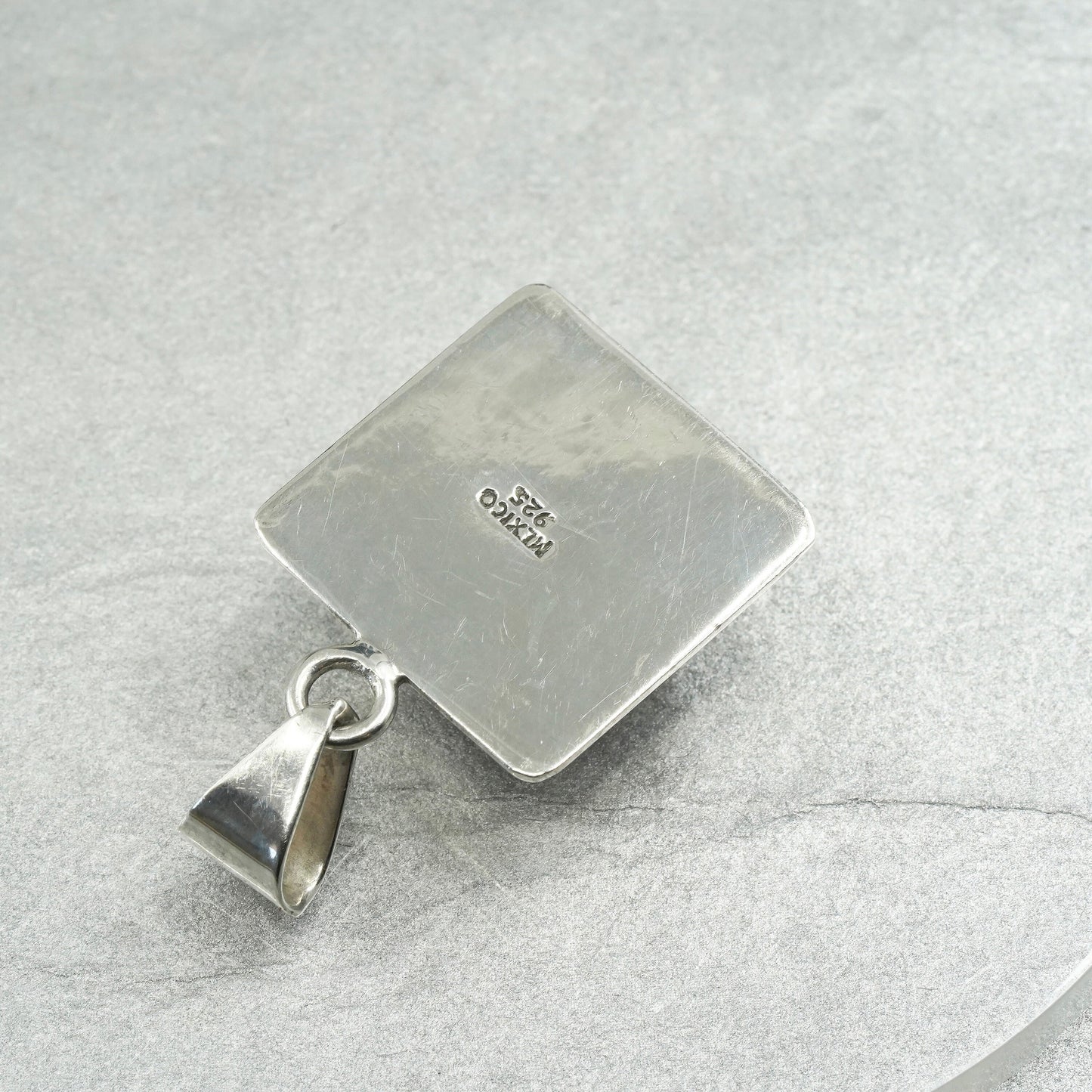 Vintage sterling 925 silver handmade square pendant with onyx inlay