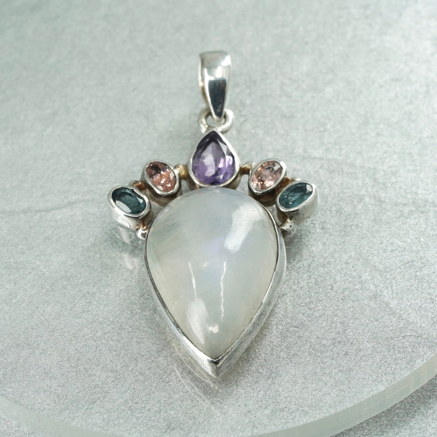 sterling 925 silver pendant with teardrop moonstone amethyst citrine peridot