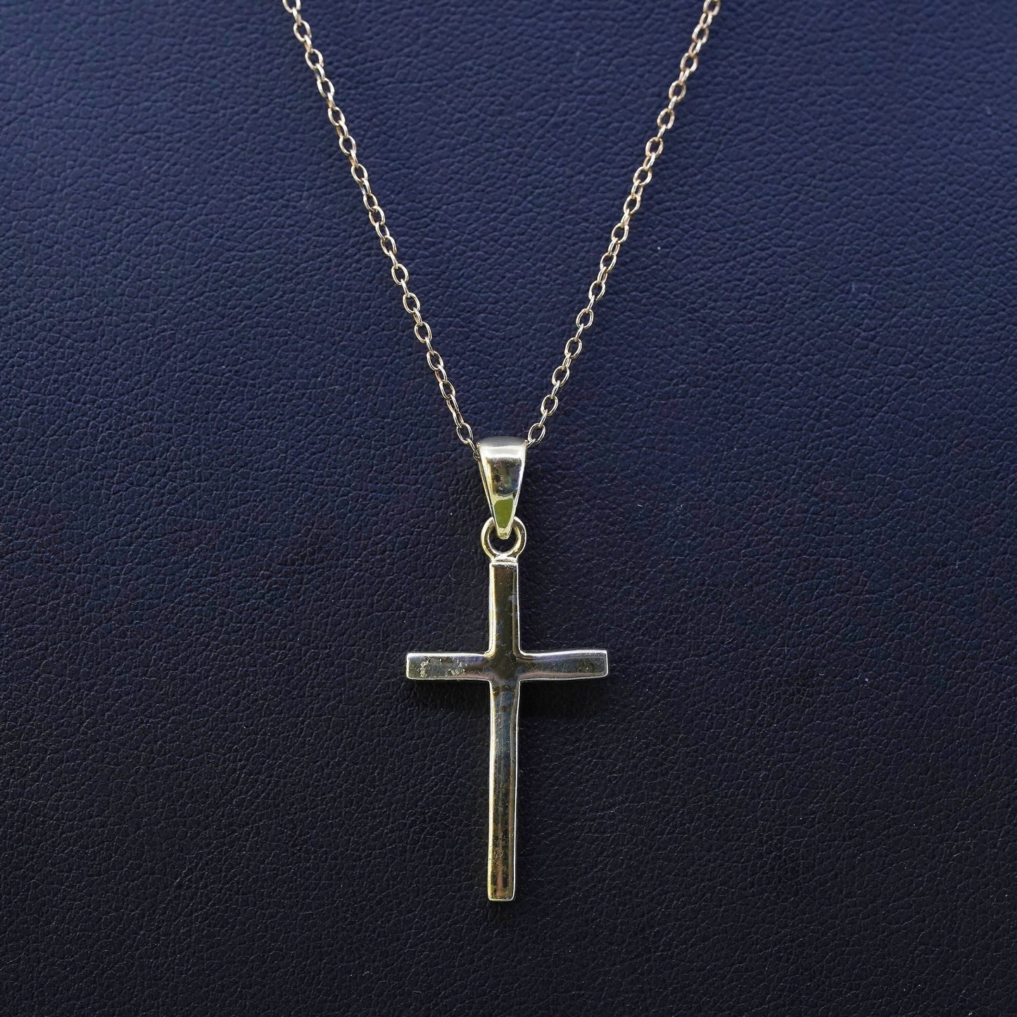 18”, vermeil yellow gold Sterling silver necklace, 925 circle chain cross