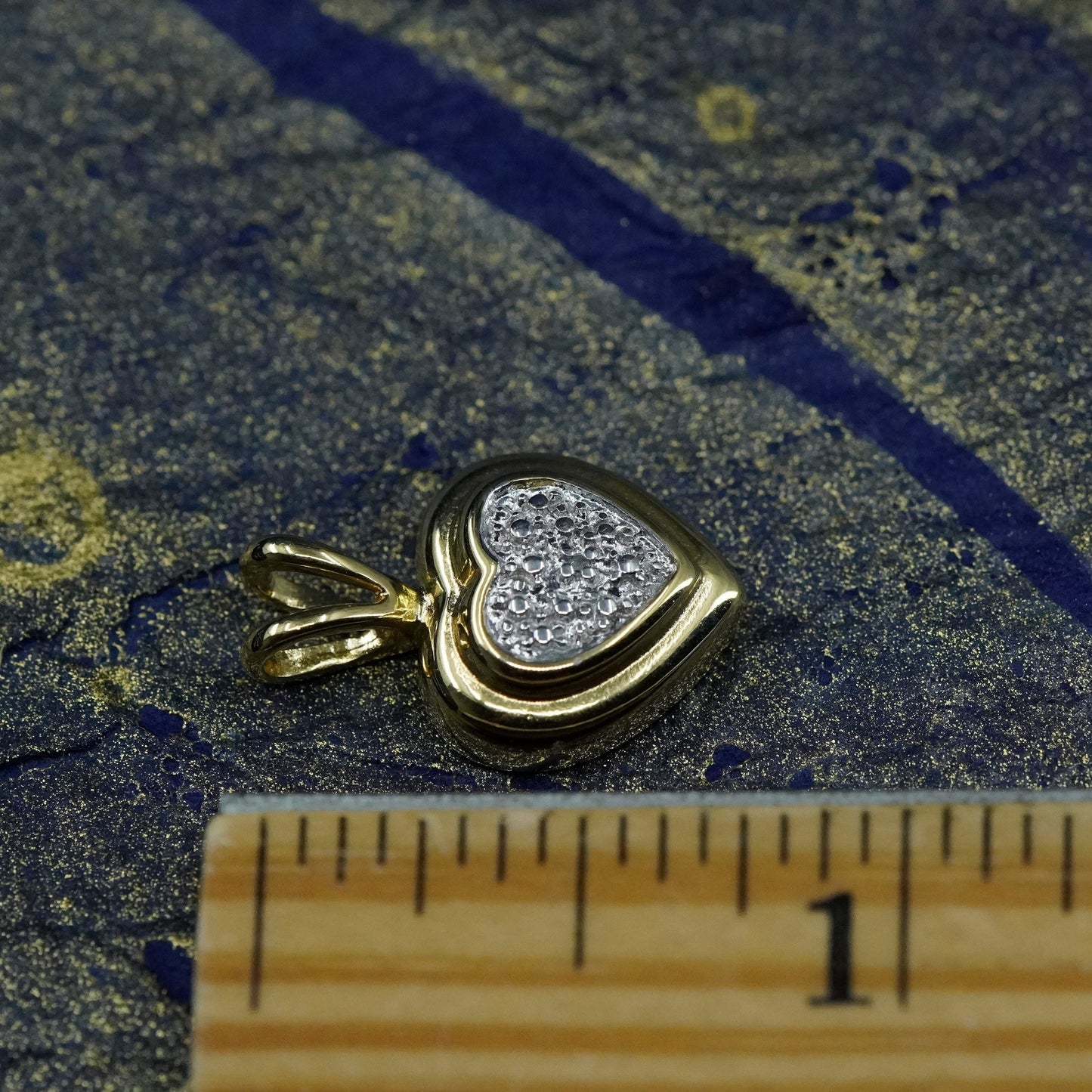 vermeil yellow gold over Sterling silver handmade pendant, 925 heart diamond