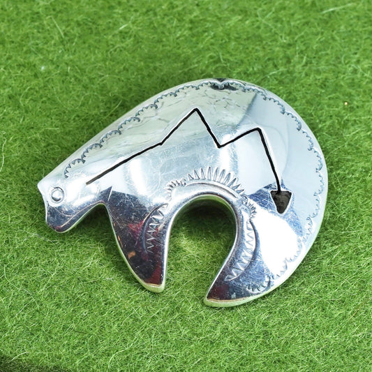 vtg Navajo G. J. Delgarito sterling silver handmade brooch, 925 polar bear pin