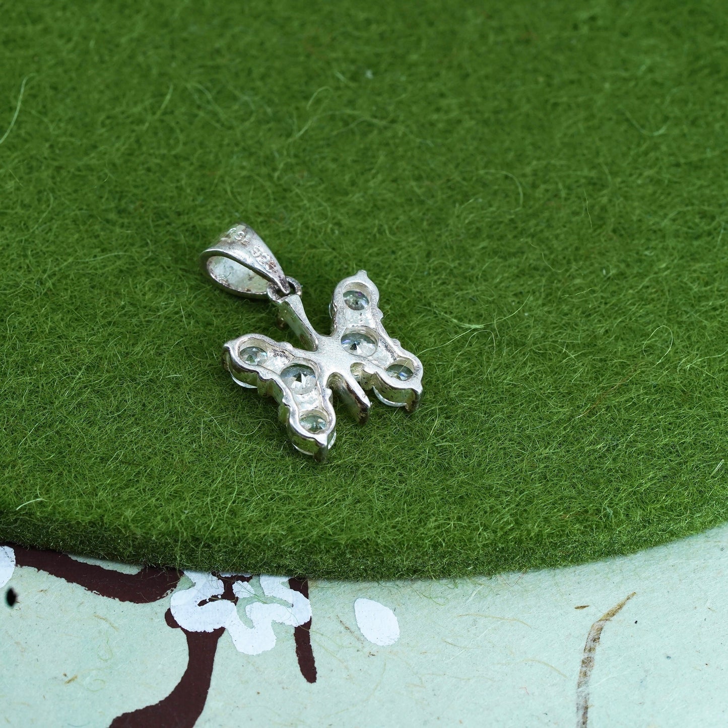 Vintage sterling silver pendant, 925 butterfly with cz