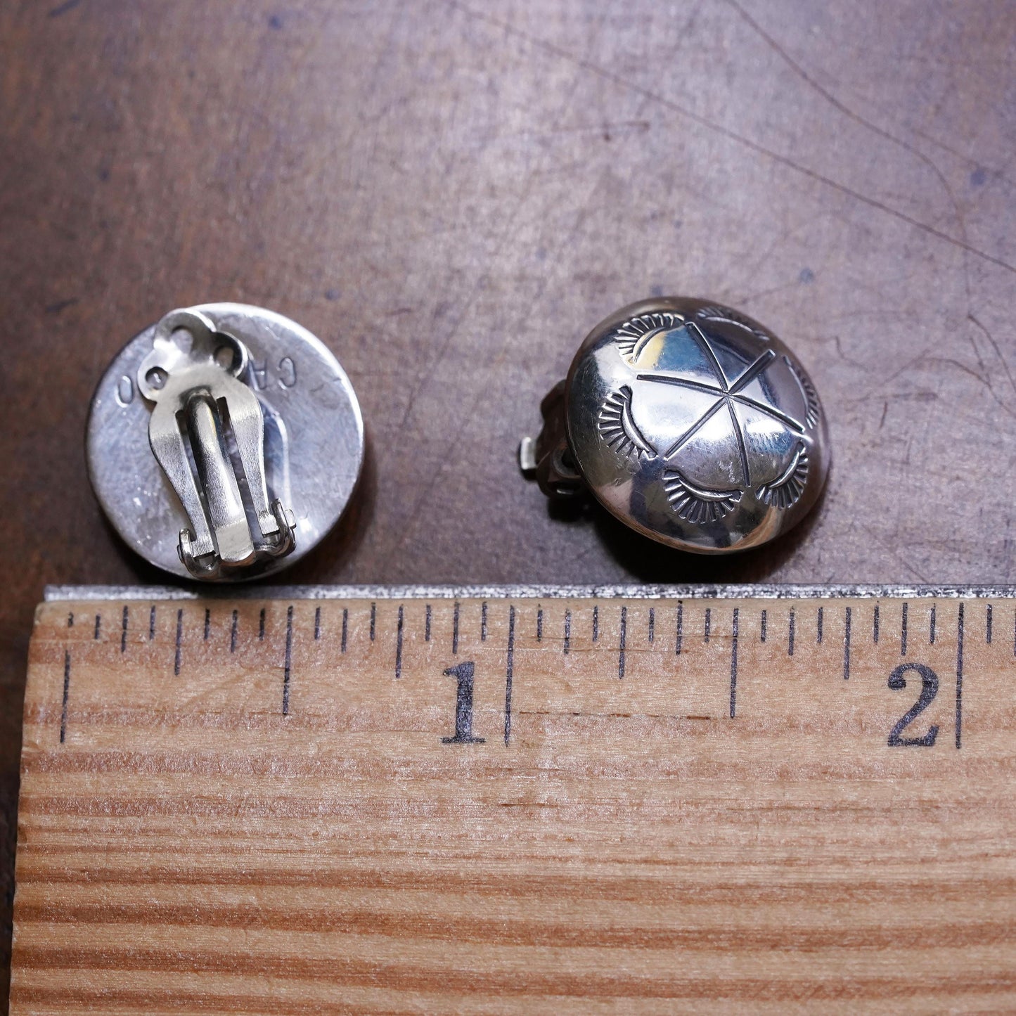 Navajo Native American Carviso sterling 925 silver textured studs earrings