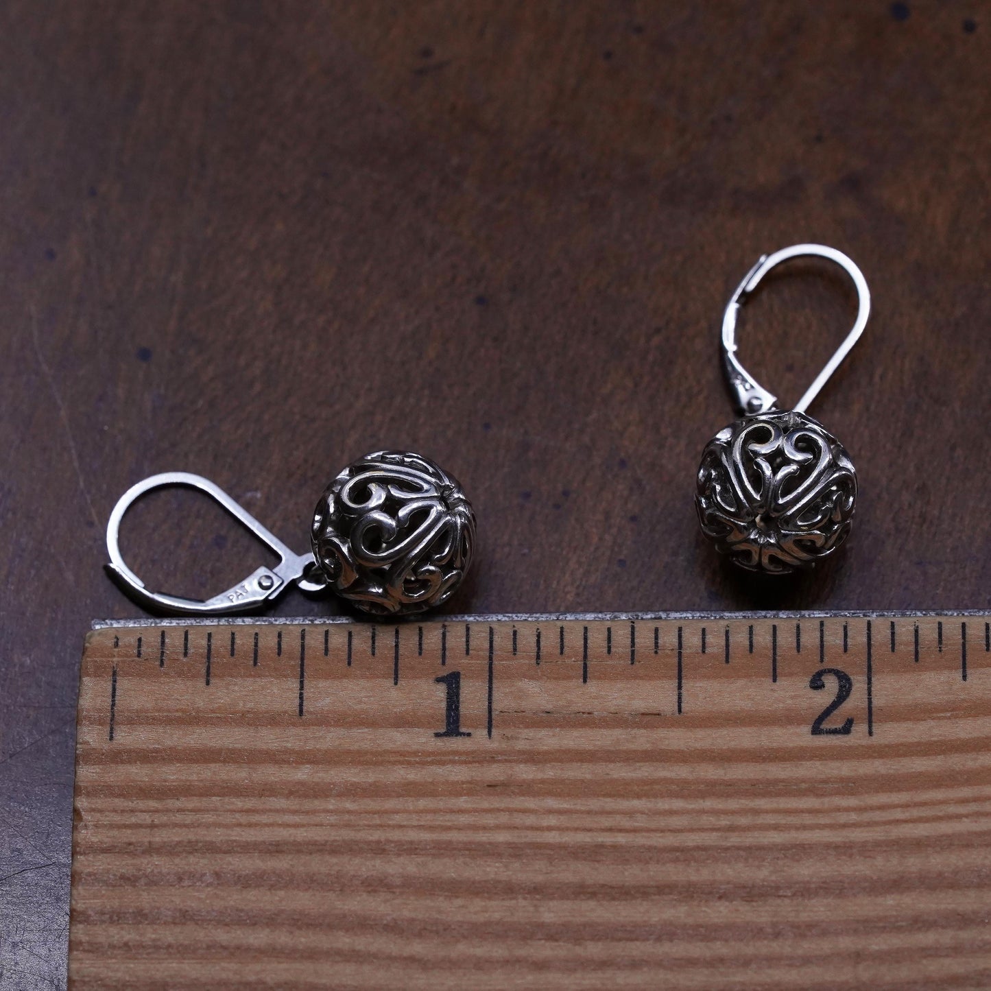 Vintage sterling silver handmade earrings, 925 silver filigree Bali beads drop