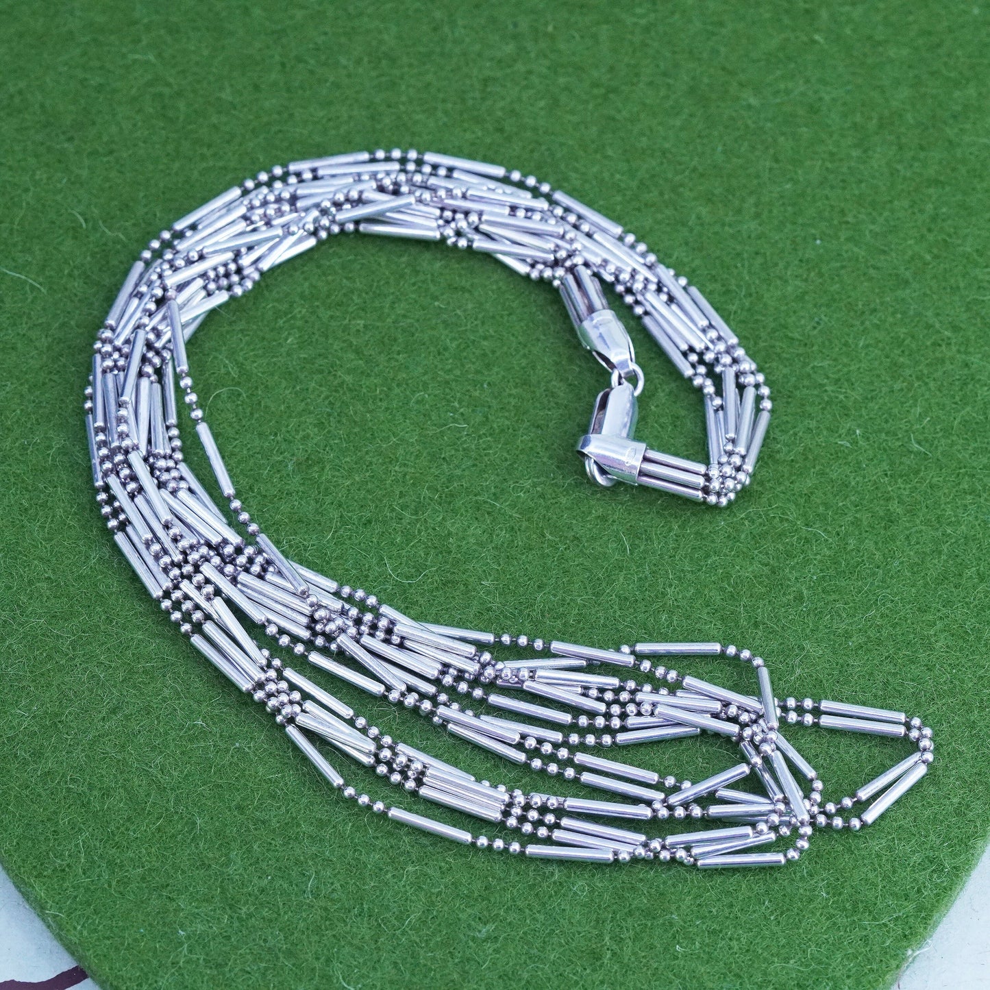 18”, Italian sterling silver beads and bars necklace, 925 multi strands chain