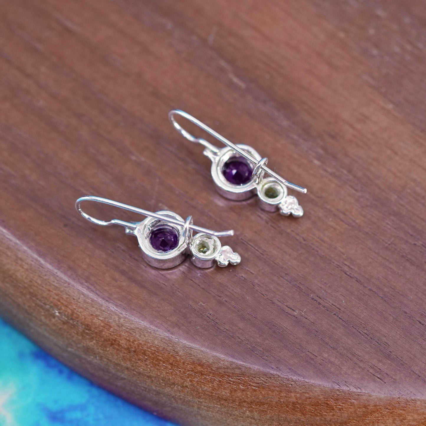 Vintage sterling silver handmade earrings, 925 silver with amethyst