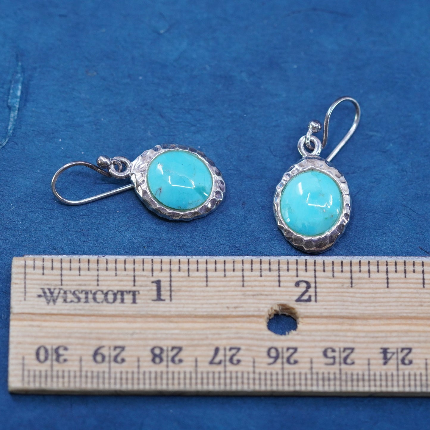 Barse Sterling 925 silver handmade hammered textured earrings oval turquoise