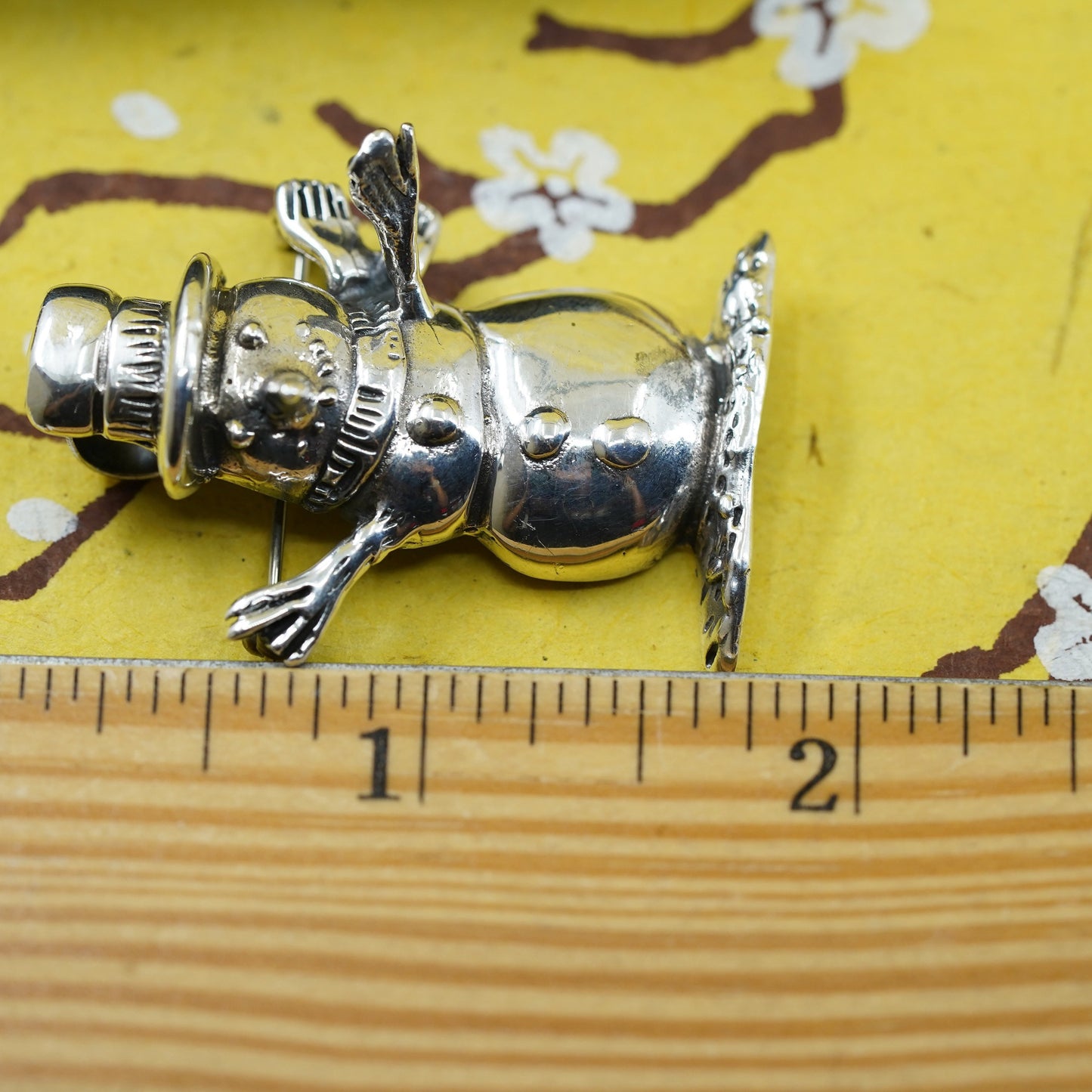 Vintage sterling 925 silver handmade snowman pendant brooch