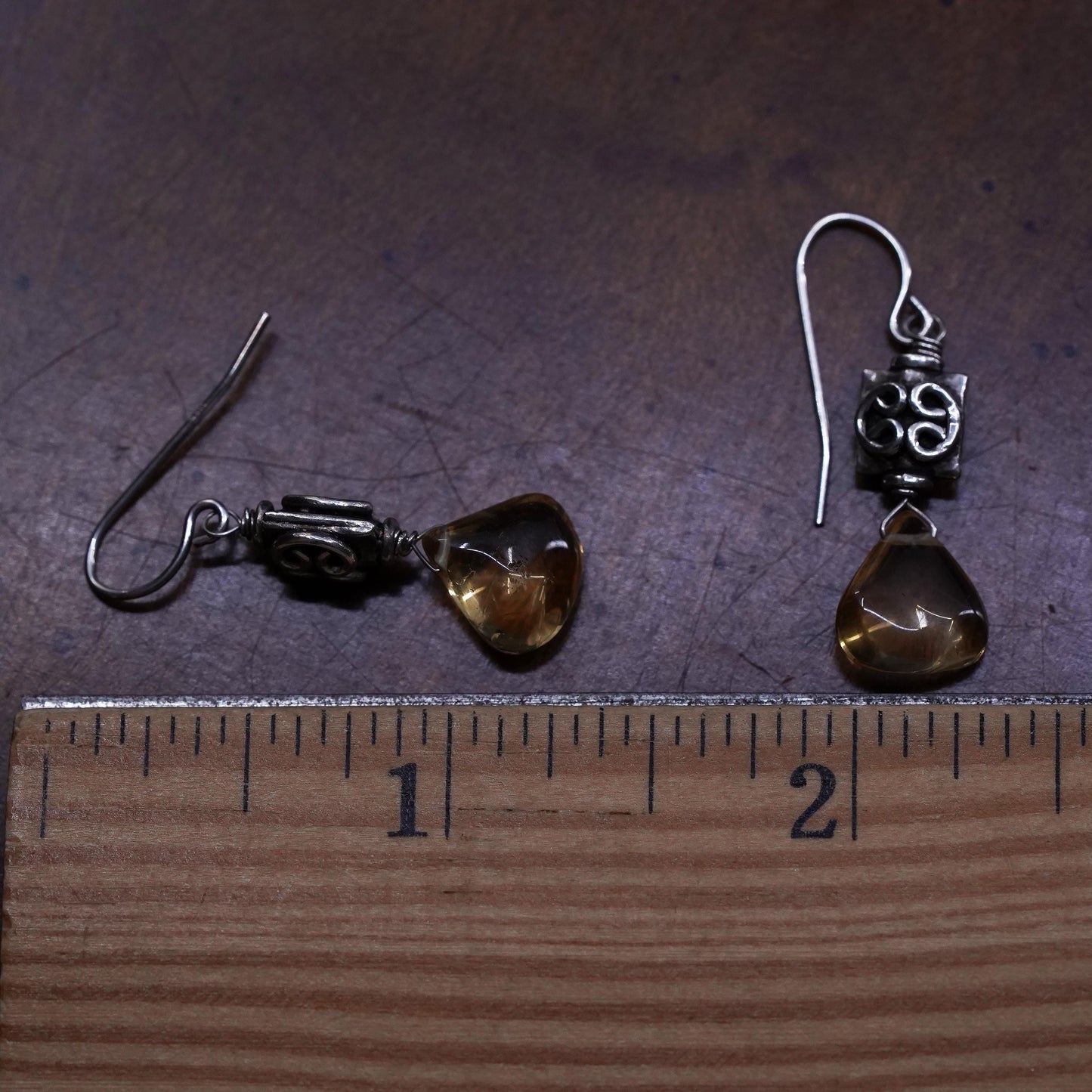 Vintage Sterling 925 silver handmade filigree earrings with teardrop citrine