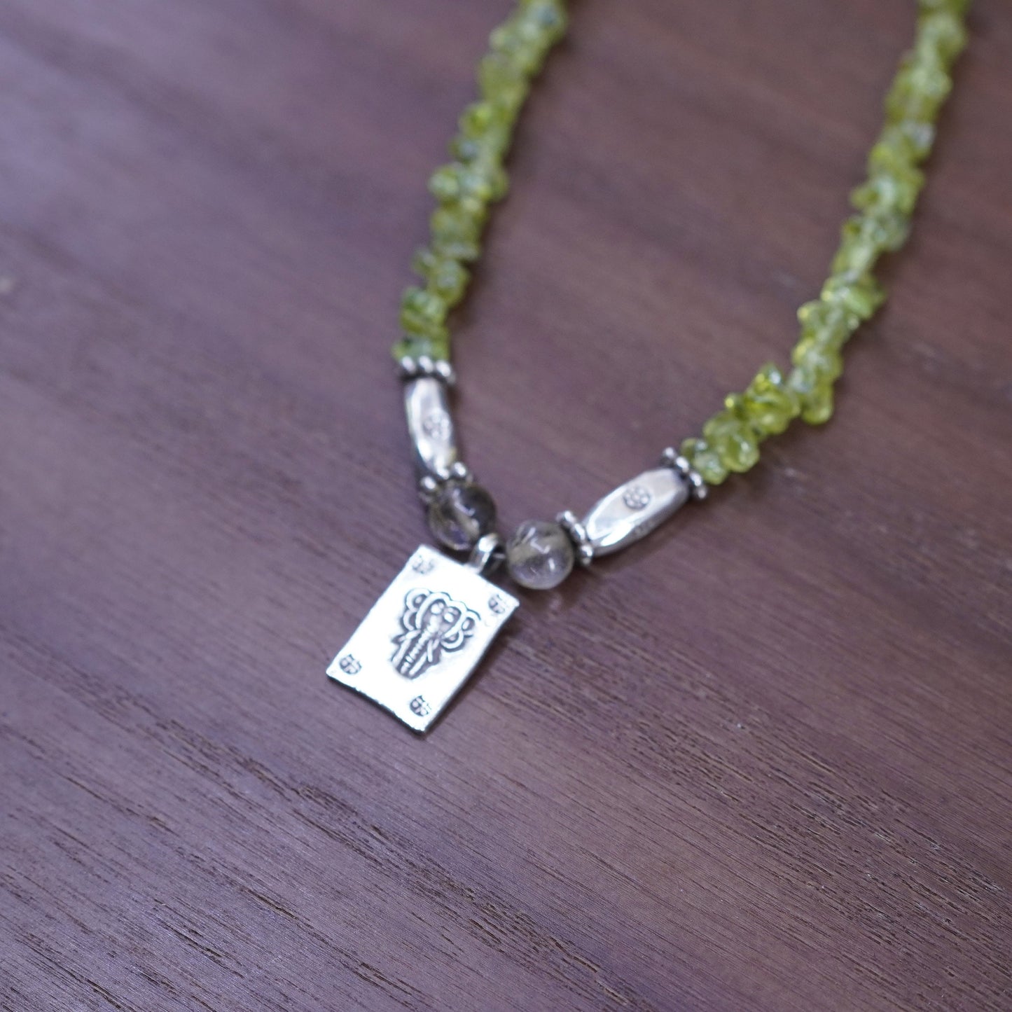 16”, Sterling silver Handmade necklace, 925 tag pendant with peridot beads