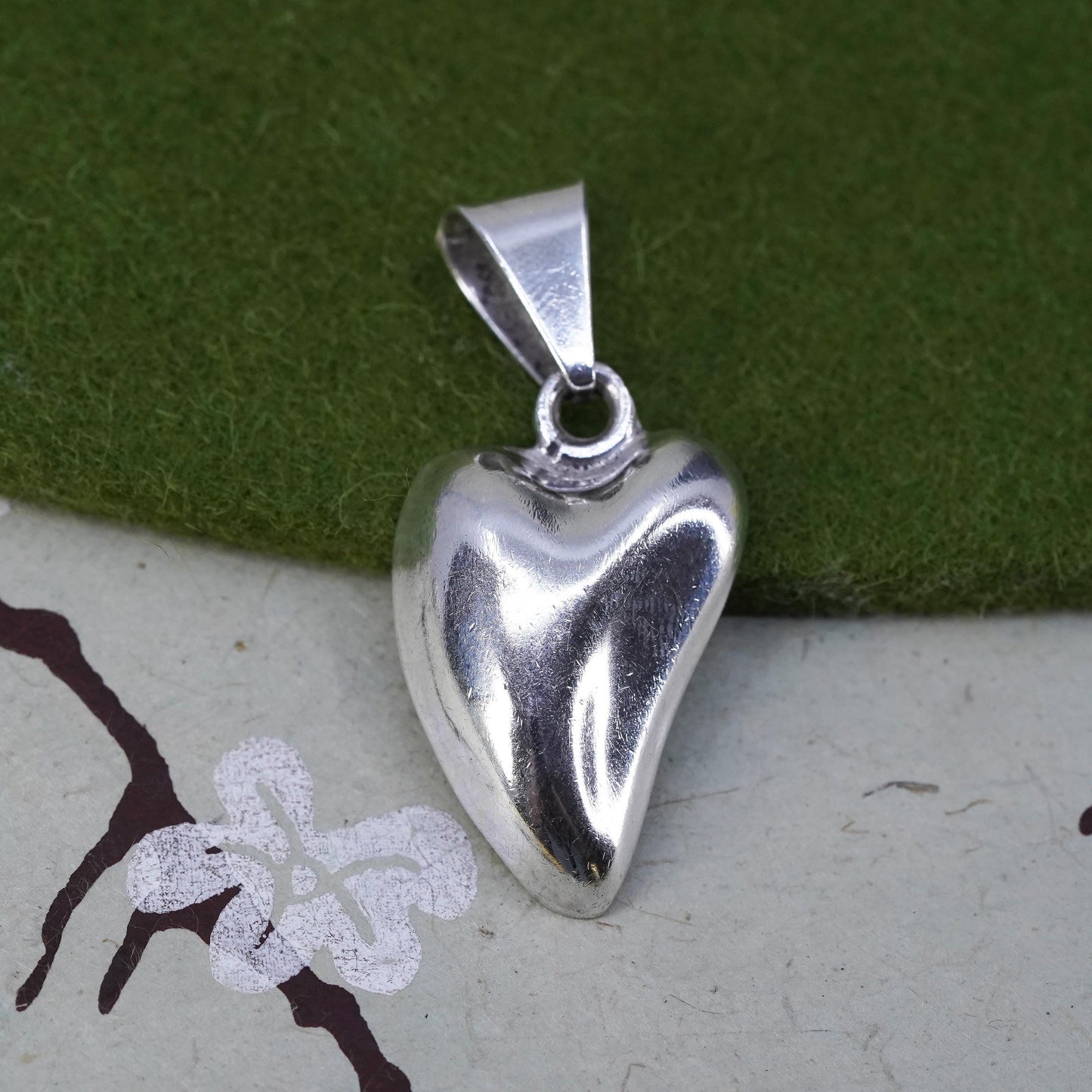 Vintage handmade sterling silver heart charm, 925 charm pendant