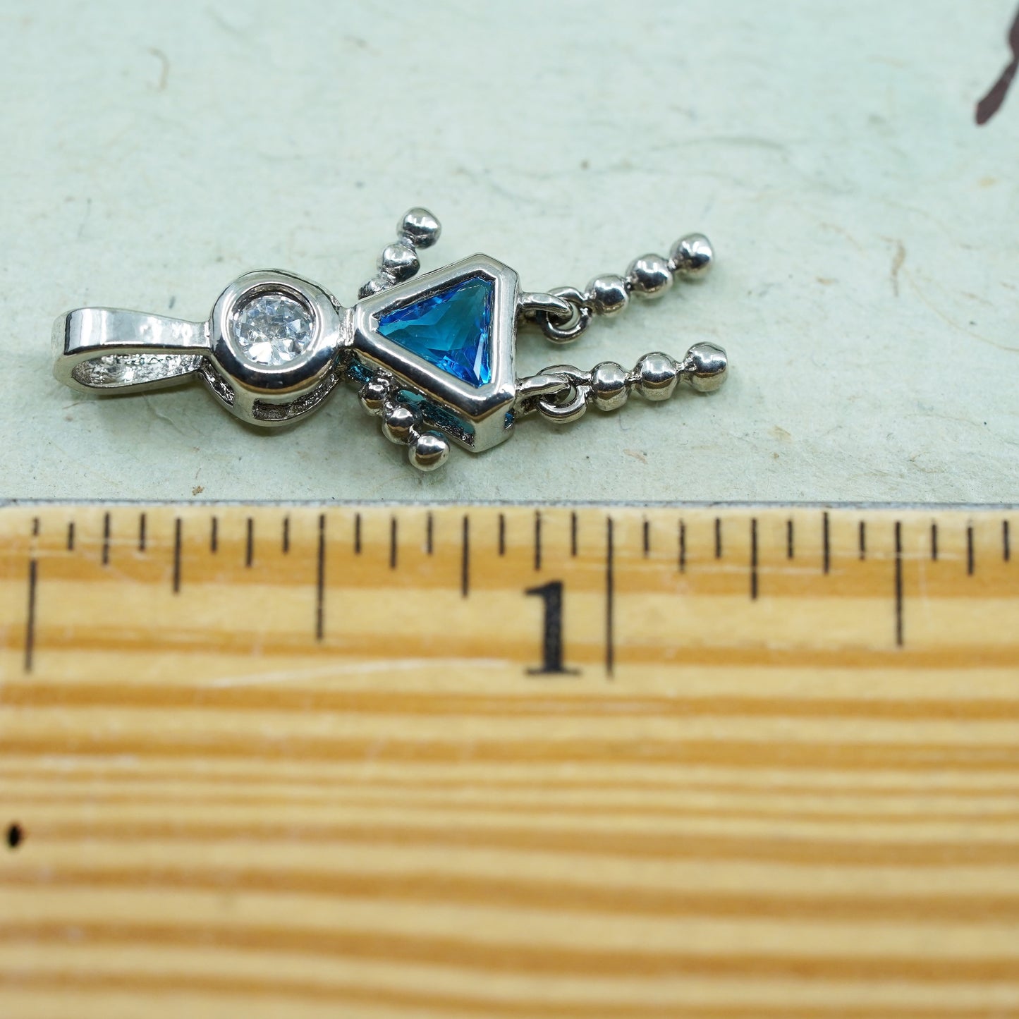 Vintage sterling 925 silver birthstone pendant with topaz girl figure charm