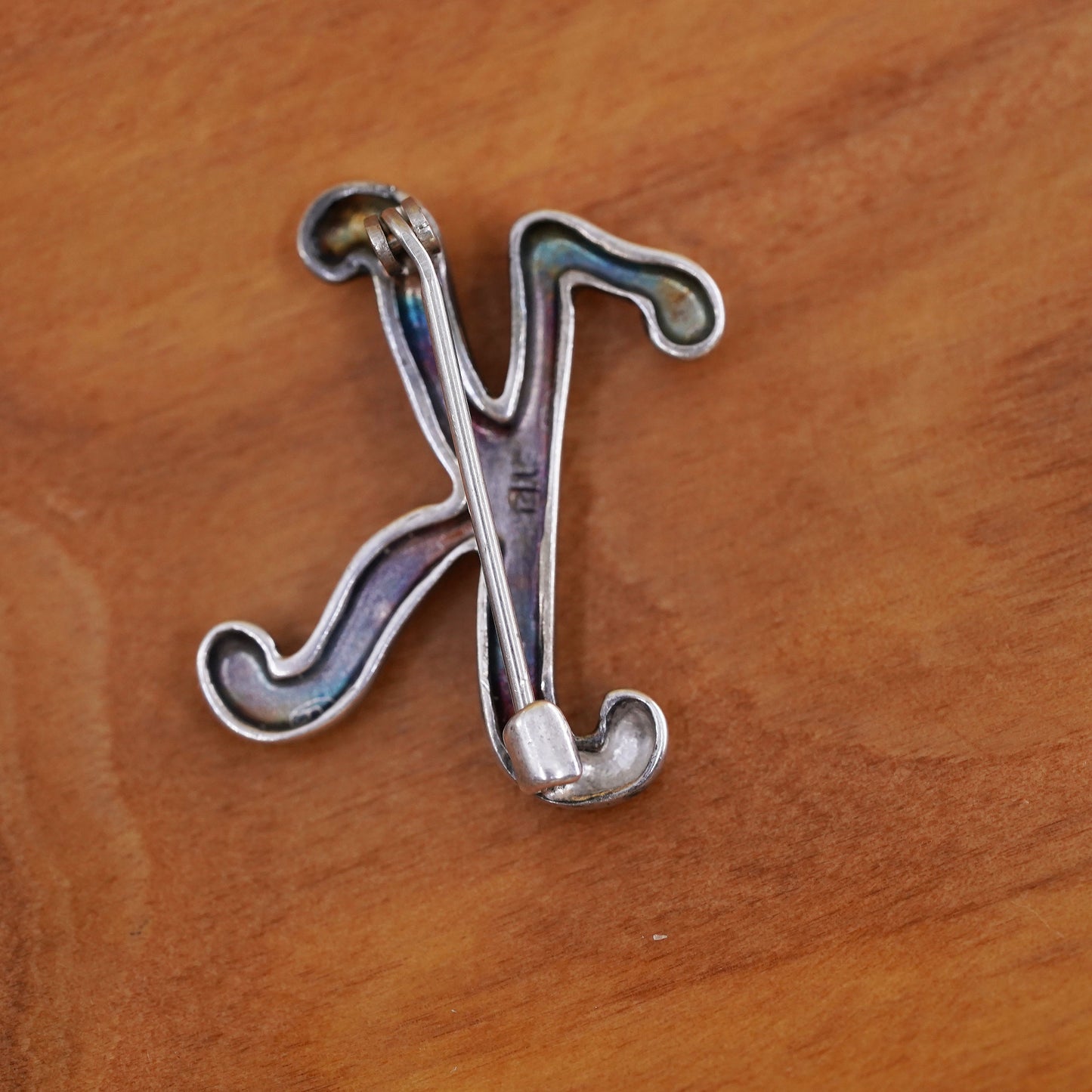 Vintage handmade sterling 925 silver brooch with initial letter “K”