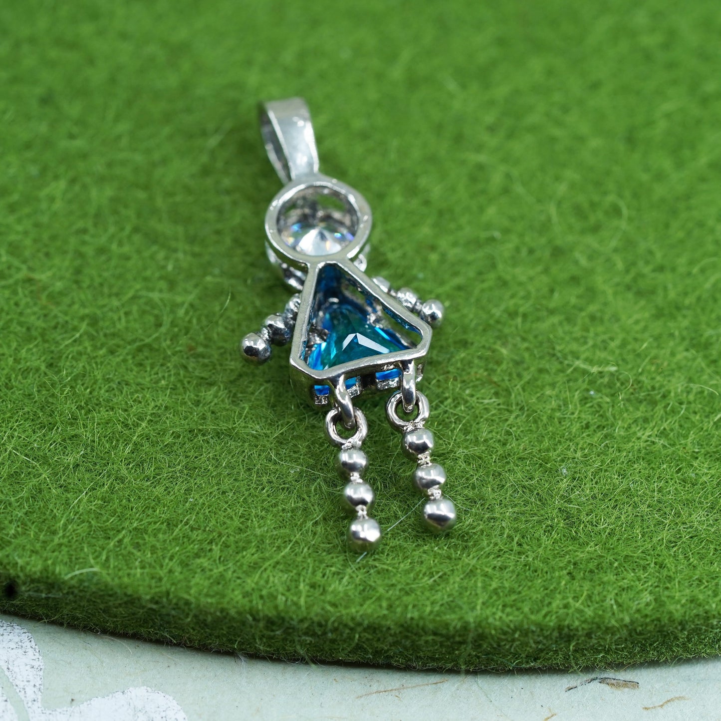 Vintage sterling 925 silver birthstone pendant with topaz girl figure charm