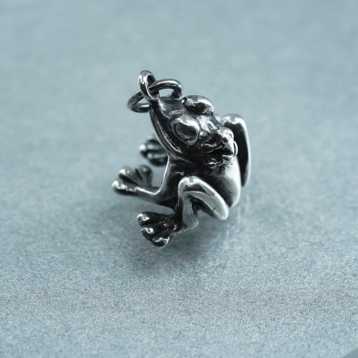 Vintage Sterling 925 silver handmade pendant, frog charm