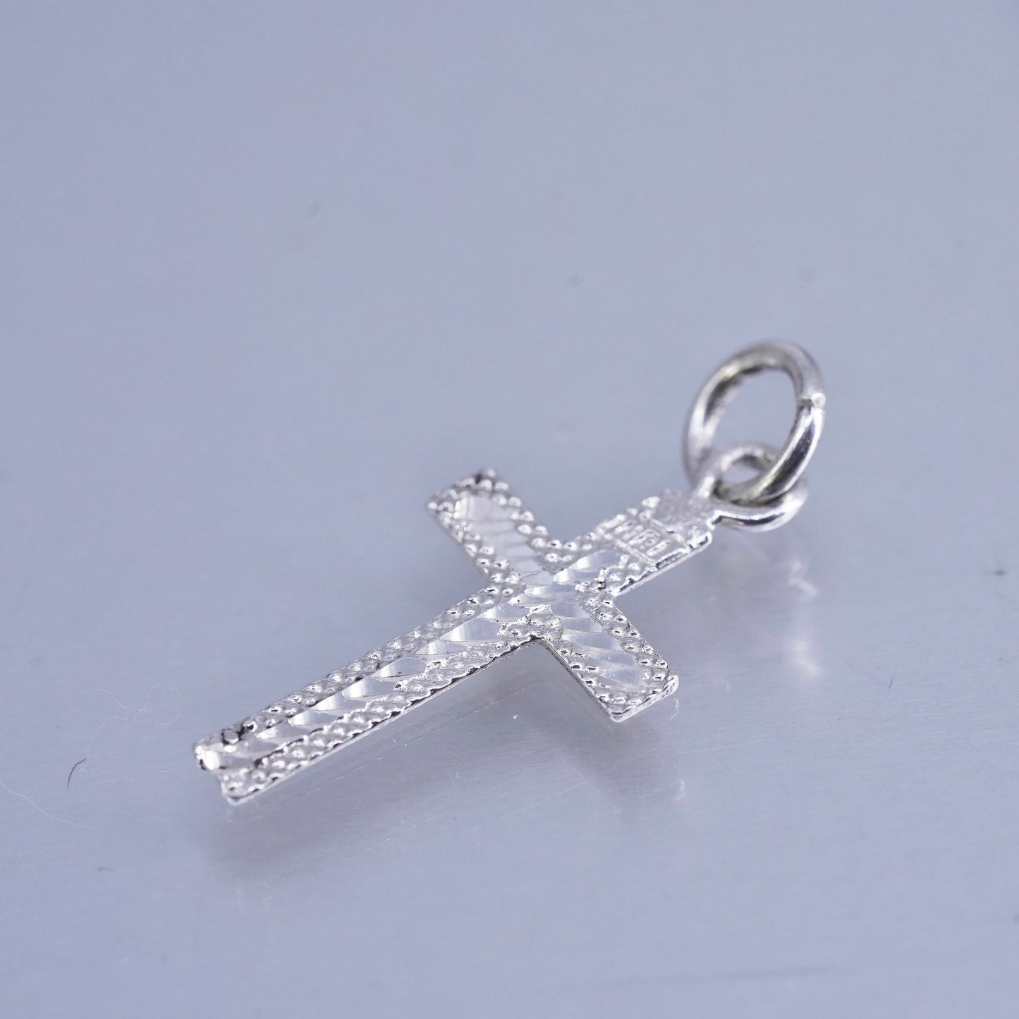 Vintage sterling 925 silver handmade textured cross charm pendant