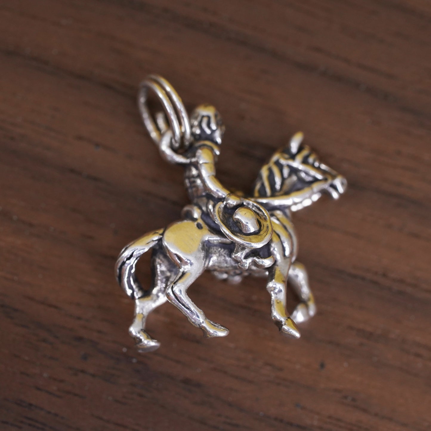 Vintage sterling silver handmade pendant, 925 silver western cowboy with charm