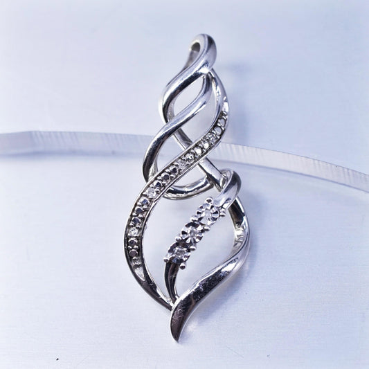 Vintage sterling 925 silver pendant, entwined teardrop with diamond